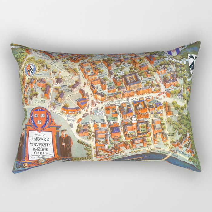 HARVARD University map MASSACHUSETTS Rectangular Pillow