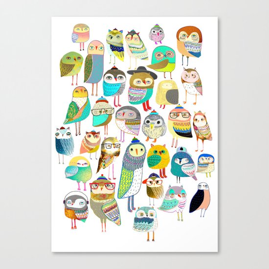 Owls. owl illustration, owl art, owl decor, pattern, art, design, animal, nature, kids, children, Canvas Print