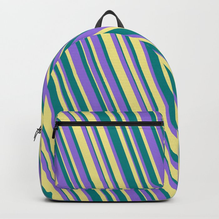 Teal, Purple, and Tan Colored Lines Pattern Backpack