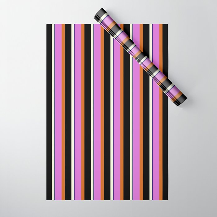 Orchid, Chocolate, Black, Beige & Midnight Blue Colored Lined/Striped Pattern Wrapping Paper