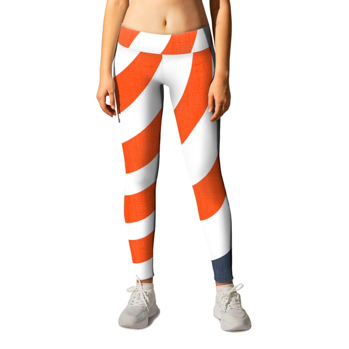 Red White and Blue Stripe Wave  Leggings