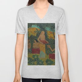 Libations, tropical mythical forest with five nude female figures floral landscape painting by Paul Serusier V Neck T Shirt
