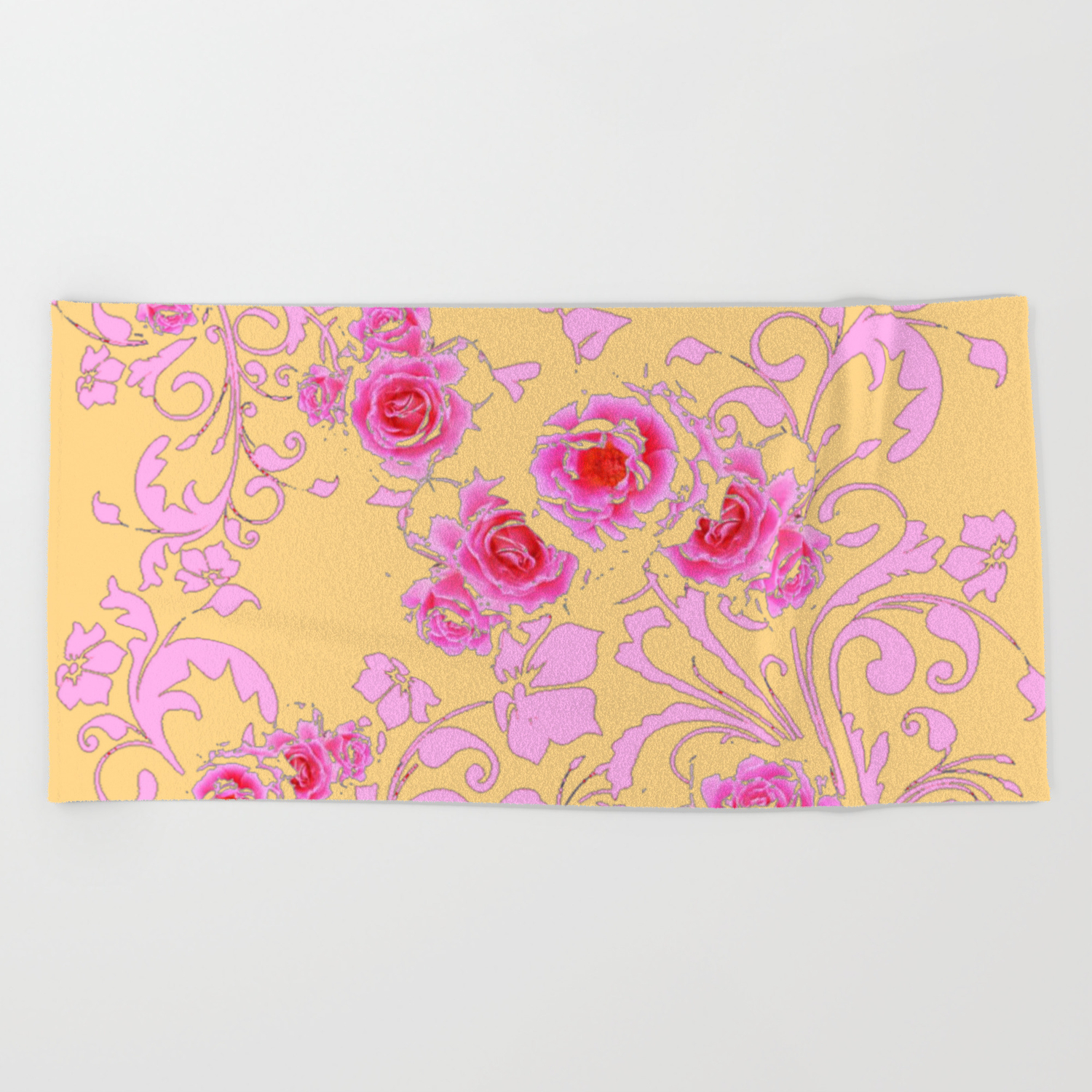 Pink Red Rose Abstract Floral Garden Art Beach Towel By Sharlesart