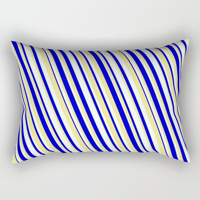 Blue, Tan & Mint Cream Colored Lined Pattern Rectangular Pillow