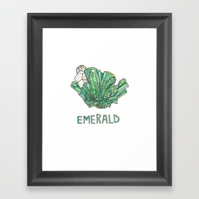 Emerald Gemstone / May Birthstone Watercolor Painting / Illustration Framed Art Print