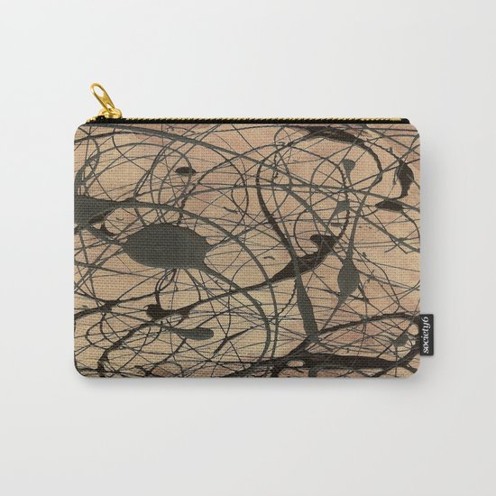 Pollock Inspired Abstract Black On Beige Carry-All Pouch