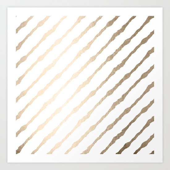 Simply Diagonal Stripes in White Gold Sands on White Art Print