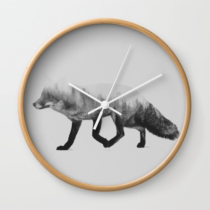 The Fox (black & white version) Wall Clock