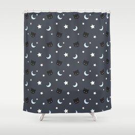 Cat Moon and stars pattern Shower Curtain