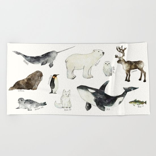 Arctic & Antarctic Animals Beach Towel
