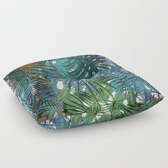 Aloha- Tropical Palm Leaves and Monstera Leaf Garden Floor Pillow by UtArt Society6