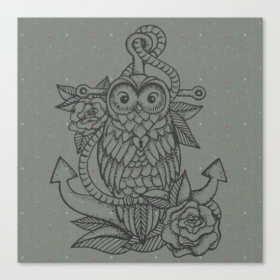 owl, roses & anchor Canvas Print