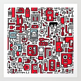 Bauhaus Minimalist Pattern in Red and Black Ink Art Print
