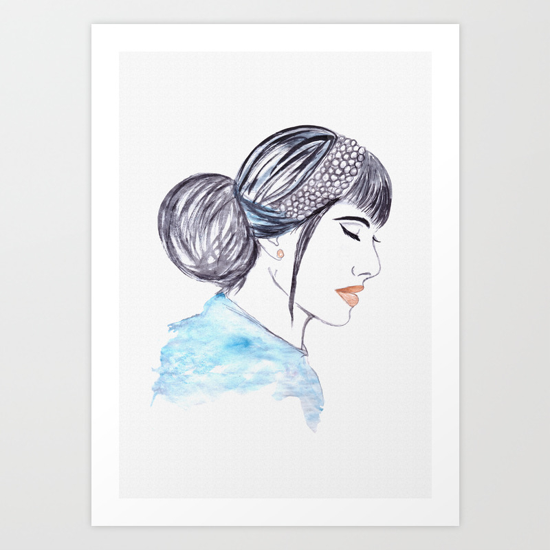 Female Painting Lady In Blue Art Print By Tinygoldbrush Society6