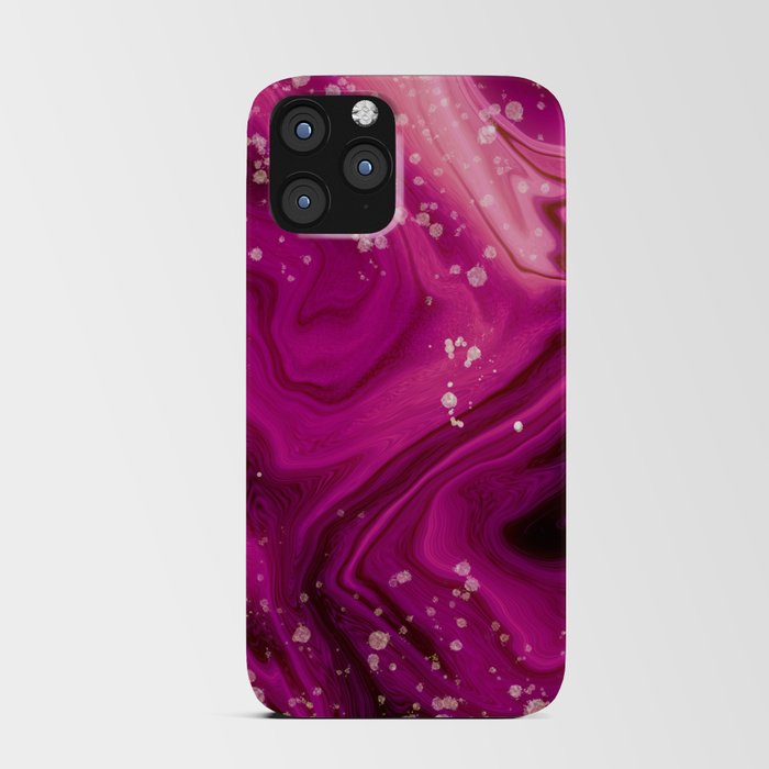 Pink purple and black agate marble with gold dust. Alcohol ink fluid abstract texture fluid art with gold glitter and liquid iPhone Card Case
