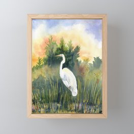 White Heron Framed Mini Art Print