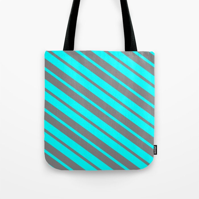 Cyan & Gray Colored Lines/Stripes Pattern Tote Bag