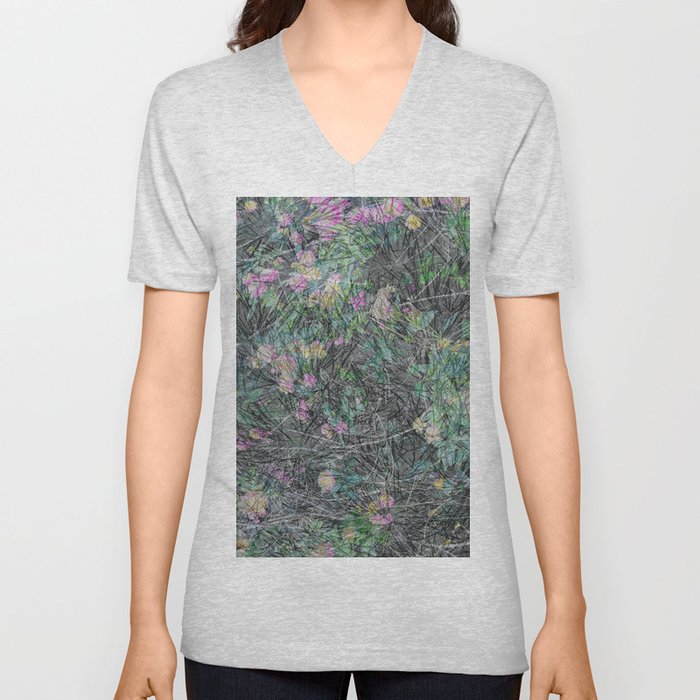 Cement Grass & Flowers / Vivid V Neck T Shirt