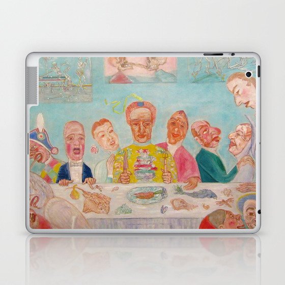 Banquet of the Starved, comical repast the last supper with skeleton portraits grotesque art portrait painting by James Ensor Laptop & iPad Skin