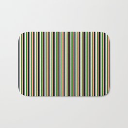 [ Thumbnail: Colorful Slate Gray, Beige, Forest Green, Light Salmon & Black Colored Striped Pattern Bath Mat ]