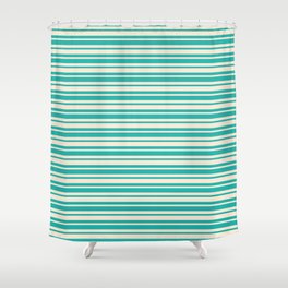 [ Thumbnail: Beige and Light Sea Green Colored Pattern of Stripes Shower Curtain ]