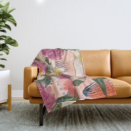 peach watercolor floral pattern Throw Blanket