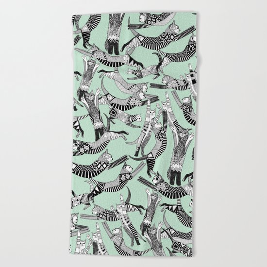 cat party mint Beach Towel