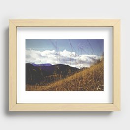 mountains through grass Recessed Framed Print