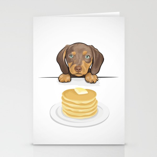 Hungry Dachshund & Pancakes Stationery Cards