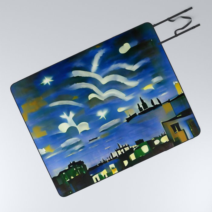 Distant Lights In City Night Skies Picnic Blanket