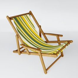 [ Thumbnail: Yellow, Dark Olive Green & Beige Colored Striped Pattern Sling Chair ]