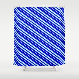 [ Thumbnail: Blue & Turquoise Colored Pattern of Stripes Shower Curtain ]