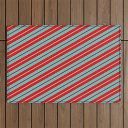 [ Thumbnail: Red and Turquoise Colored Stripes/Lines Pattern Outdoor Rug ]