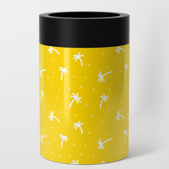 Yellow And White Doodle Palm Tree Pattern Can Cooler