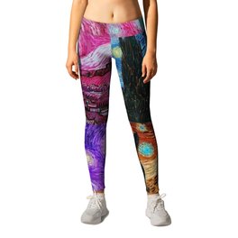 The Starry Night - La Nuit étoilée oil-on-canvas post-impressionist landscape masterpiece painting in alternate four-color collage crimson red, blue, purple, and gold by Vincent van Gogh Leggings