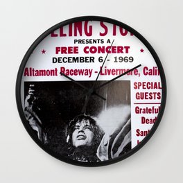 Vintage Rolling Stones free concert at Altamont Raceway, Livermore, California, December 6, 1969 Wall Clock