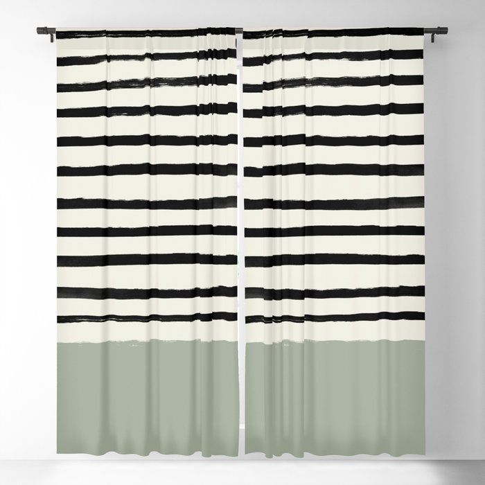 Sage Green x Stripes Blackout Curtain by Leah Flores | Society6