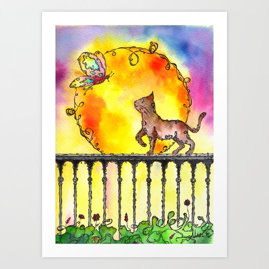 Cat and Butterfly Art Print