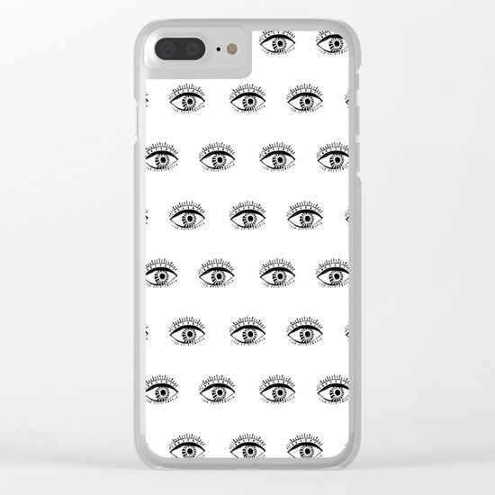 Linocut eyes pattern minimal black and white eye patterns Clear iPhone Case