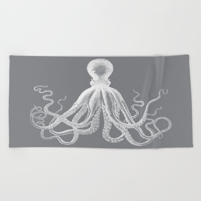 Octopus | Vintage Octopus | Tentacles | Grey and White | Beach Towel