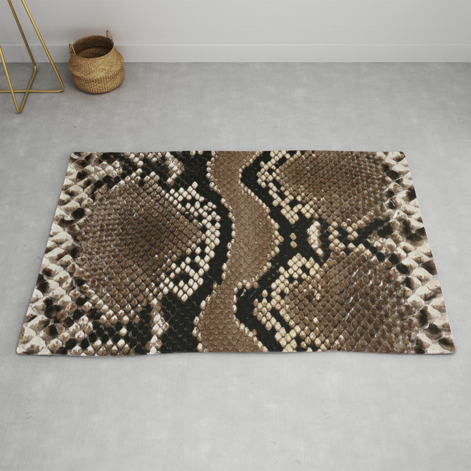 Python Skin Pattern Snake Skin Brown Animal Print Home Decor Rug