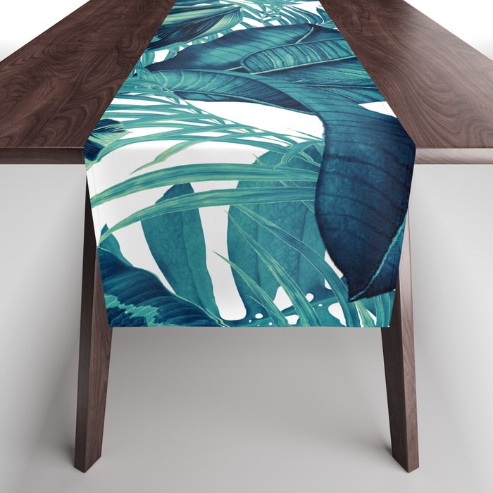 dark green luxury tropical leaves pattern the future is green Table Runner