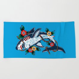 SHARK TRADITIONAL TATTOO Beach Towel