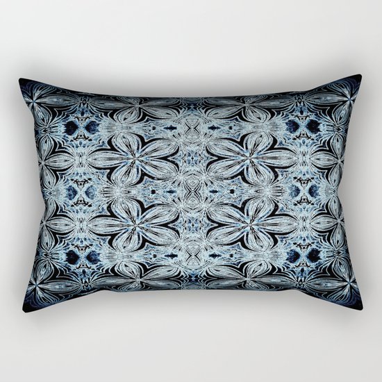 Blue & Black Etched Delicate Flowers Rectangular Pillow