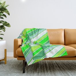 [ Thumbnail: Colorful Sea Green, Mint Cream, Lime, Light Blue, and Light Green Colored Striped/Lined Pattern Throw Blanket ]