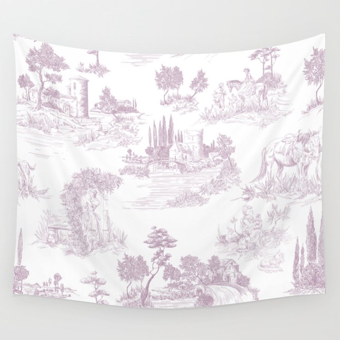 Toile de Jouy Vintage French Soft Lilac Blush Pastoral Pattern Wall Tapestry