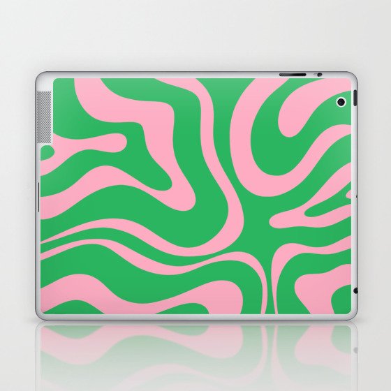 Pink and Spring Green Modern Liquid Swirl Abstract Pattern Laptop & iPad Skin