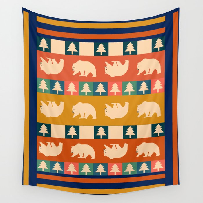 Multicolored bear pattern Wall Tapestry