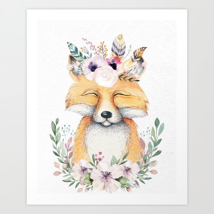 Forest Fox Floral by Nature Magick Art Print