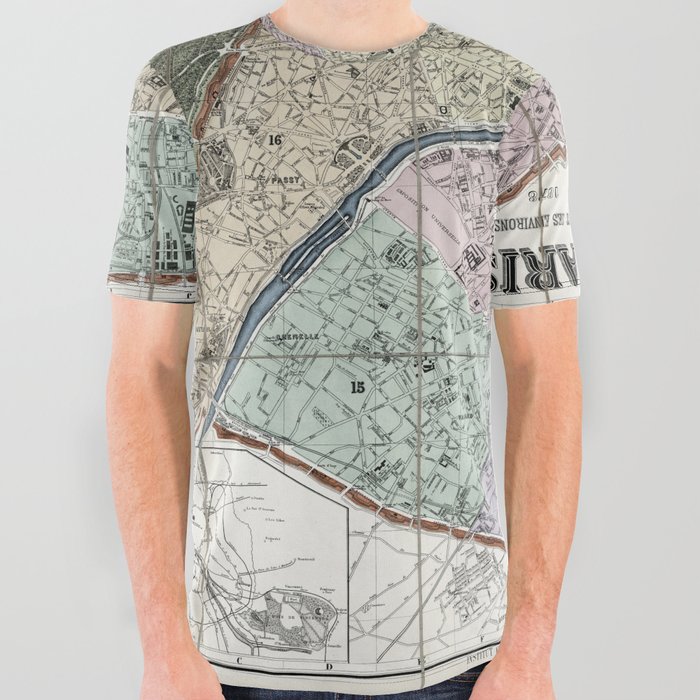 Map of Paris, France - 1878 vintage pictorial map All Over Graphic Tee